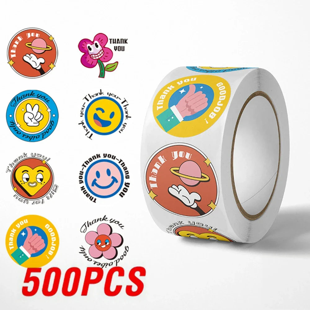 100-500pcs Cartoon Cat Stickers Round Adhesive Labels For Student Teacher Prize Business Gift Wraps Decorative Stickers (ONLINE ORDER ONLY)