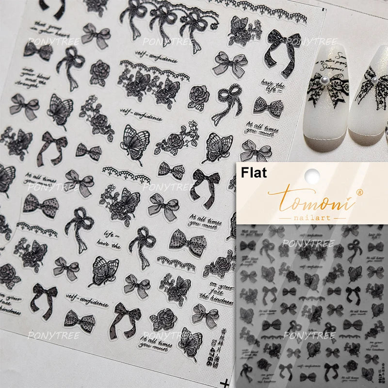 Retro Lace Gird Bowknot Love Heart Flower Leaves Fabric Art Photo Frame Embossed Self Adhesive Nail Art Stickers Manicure Decals (ONLINE ORDER ONLY)