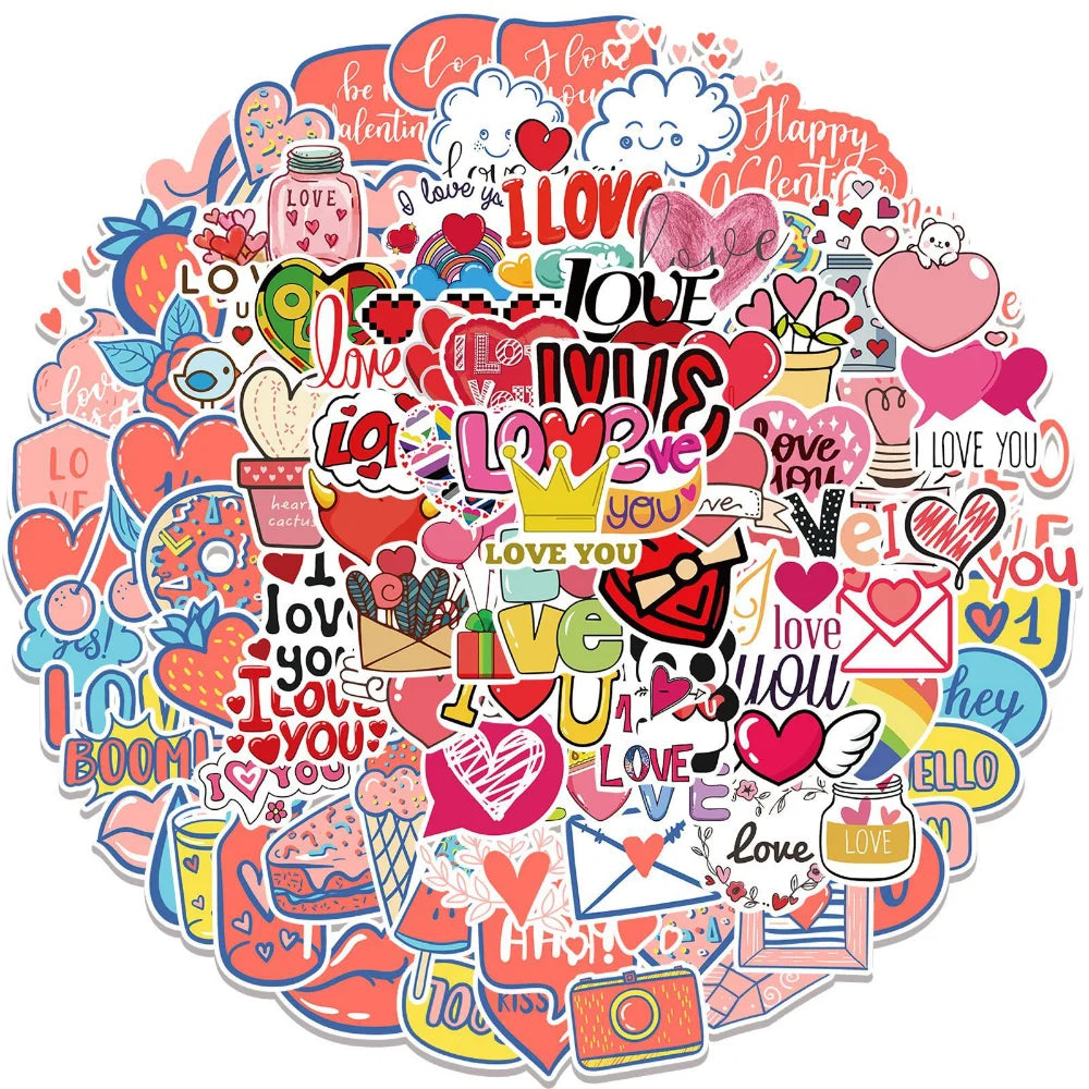 50/100pcs Valentine Stickers For Notebook Car Laptop Scrapbooking Material Adesivos Craft Supplies Vintage Pink Love Sticker (ONLINE ORDER ONLY)