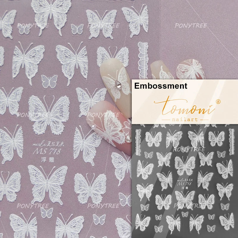 Butterfly Flower Hollow Out Lace Delicate Floral Print Shiny Cloth Block Insect Self Adhesive Nail Art Stickers Manicure Decals (Online Order Only)
