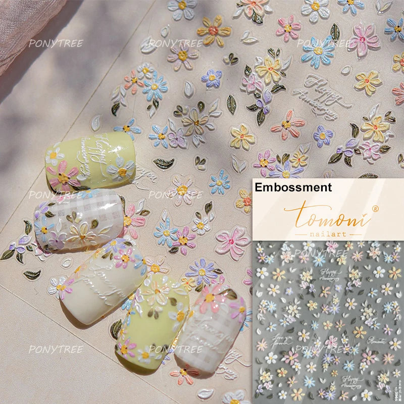 White Flower Colourful Butterfly Pearl Petal Beautiful Garden Charming Plant 5D Self Adhesive Nail Art Stickers Manicure Decals (ONLINE ORDER ONLY)
