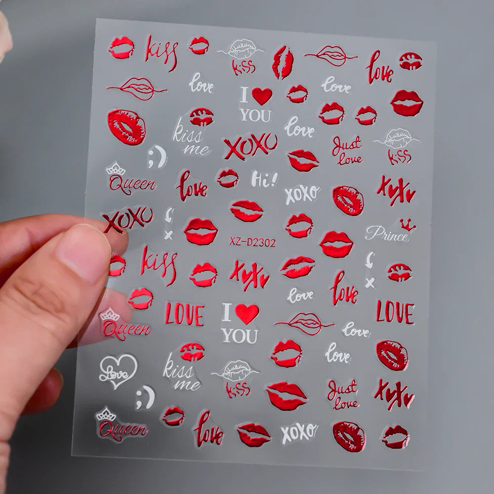 1pc Bohemian Valentine Nail Stickers 3D Self-Adhesive Fantasy Nail Art Glitter Sun, Heart, Lock, Star & Moon Designs Nail Decals (ONLINE ORDER ONLY)