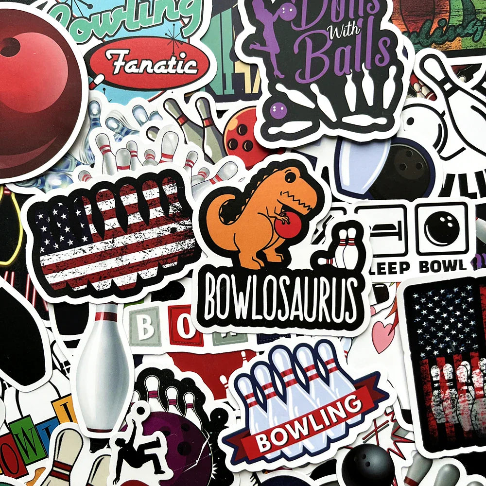 Cartoon Bowling Stickers 10/50Pcs for Suitcase, Skateboard, Laptop, Luggage, Fridge, Phone, Car, DIY Decals (Online Order Only)