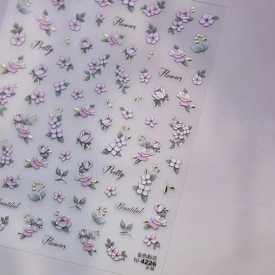 Pink Hot Stamping Flower Charm Peach Blossom Canglan Clover Daisy Pearl Self Adhesive Nail Art Decoration Sticker Manicure Decal (ONLINE ORDER ONLY)