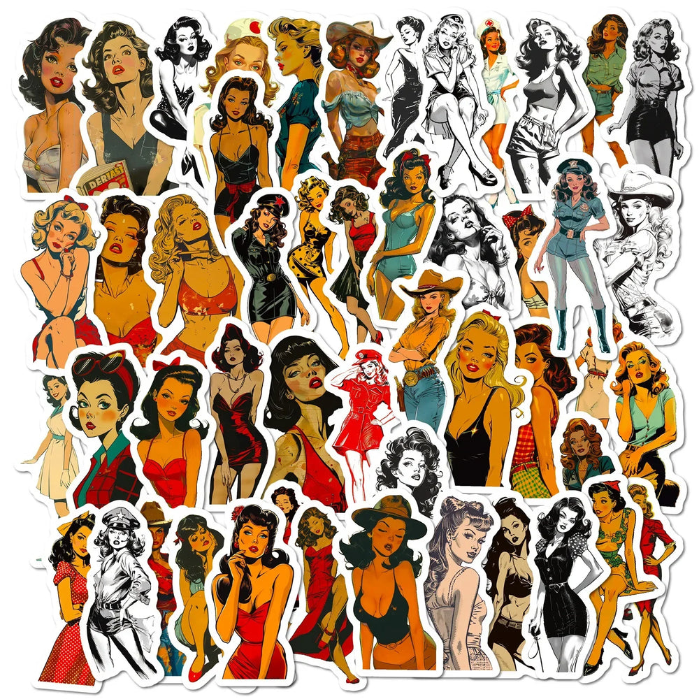Sexy Girl Stickers Retro Cartoon Decals Waterproof for Laptop Phone Guitar Car Bike (ONLINE ORDER ONLY)
