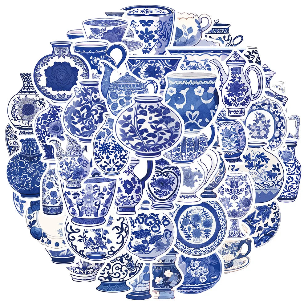 Blue White Porcelain Stickers Decals for Skateboard Laptop Phone Suitcase Bike (ONLINE ORDER ONLY)