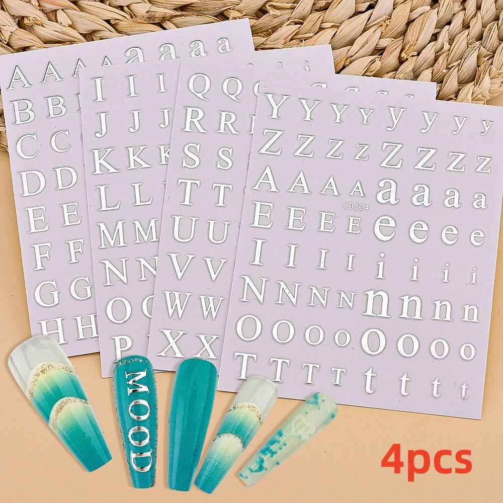 8pcs Gothic Alphabet Design Nail Art Stickers Retro English Letter Nail Art Stickers 3D Self-Adhesive Designs Nail Art Supplies* (Online Order Only)