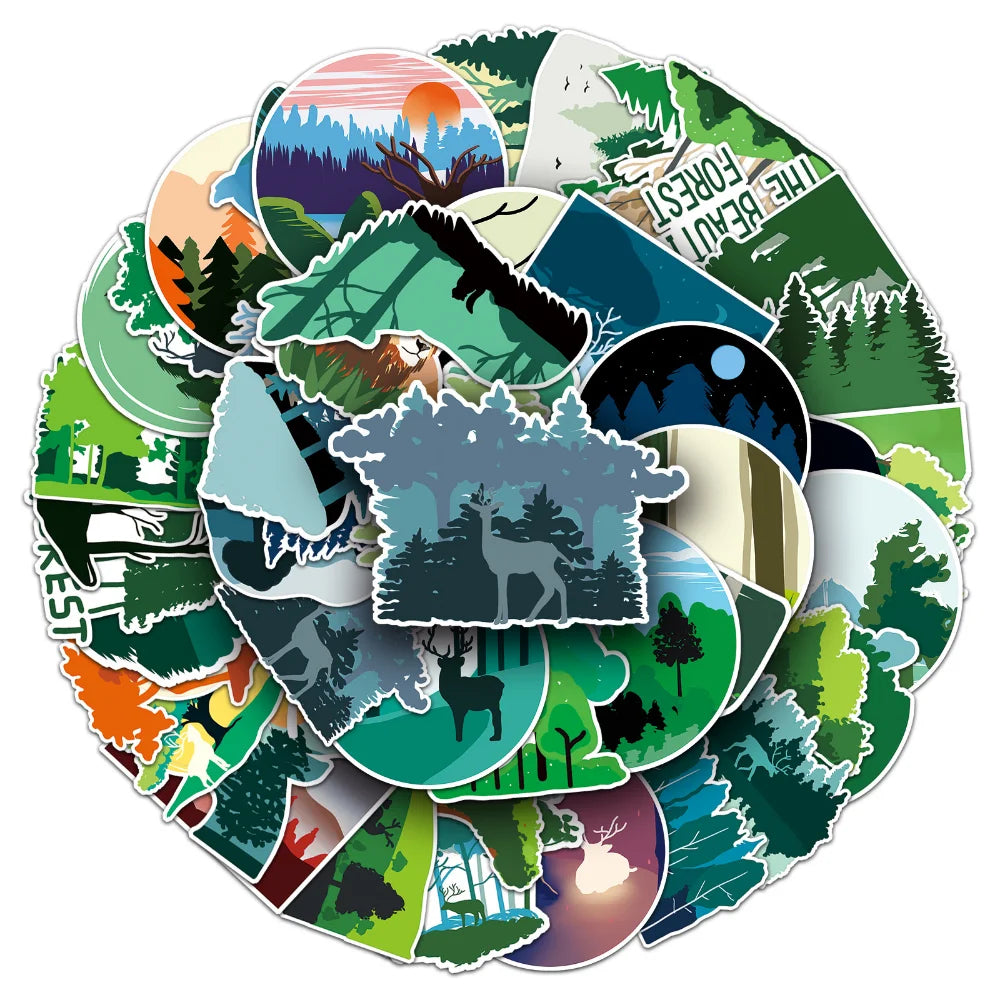 50Pcs Cartoon Trees Plants Forest Stickers for Phone Laptop Stationery Scrapbooking Material Children Sticker Craft Supplies (ONLINE ORDER ONLY)
