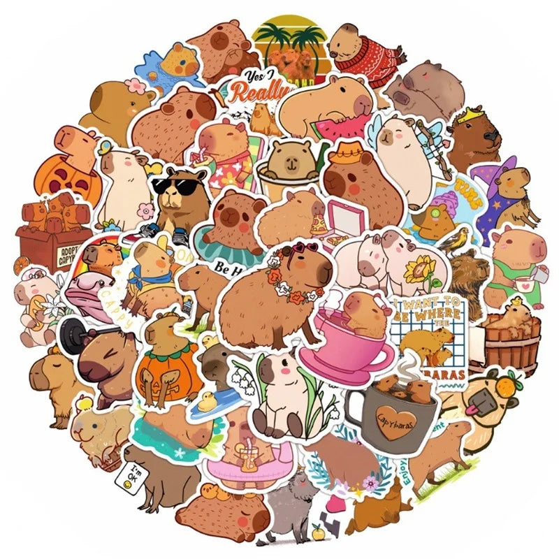 10/30/50PCS Cute Capybara PVC Sticker Aesthetic Children's Decoration Scrapbooking Sketchbook Korean Stationery School Supplies (ONLINE ORDER ONLY)