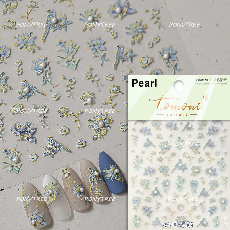 Hazy Feeling Bluestar-Amsonia Hubristic Blue Star Flower Floral Print 5D Soft Embossed Adhesive Nail Art Sticker Manicure Decals (ONLINE ORDER ONLY)