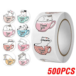 100-500pcs Cute Cat Stickers Animal Cartoon Label Gifts Decoration School Reward Encourage Student Stationery Thank You Stickers (ONLINE ORDER ONLY)