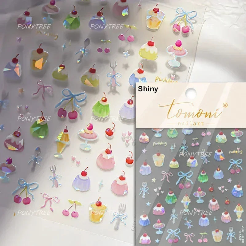 Colored Shiny Jelly Claw Paw Pudding Dessert Cherry Bowknot Cake Bow Tie Drink Food Love Heart Nail Art Sticker Manicure Decal (ONLINE ORDER ONLY)
