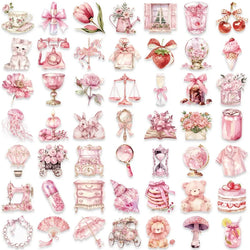 50PCS Cartoon Pink PET Sticky Sticker Aesthetic Korean Stationery DIY Decoration Scrapbooking School Supplies for Kids (ONLINE ORDER ONLY)