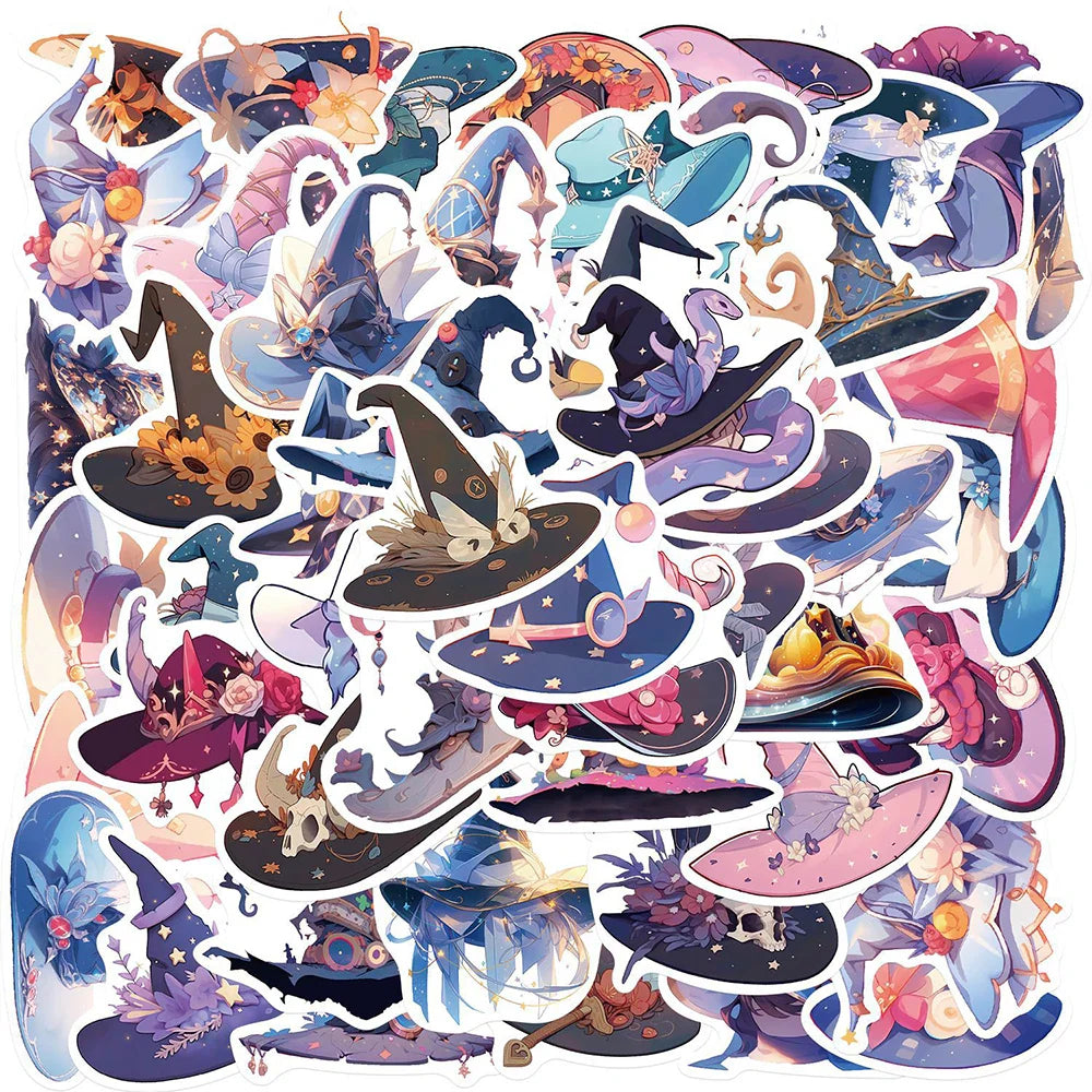 Gothic Magic Hat Stickers: 10/30/50pcs for Laptop, Guitar, Phone, Suitcase (ONLINE ORDER ONLY)