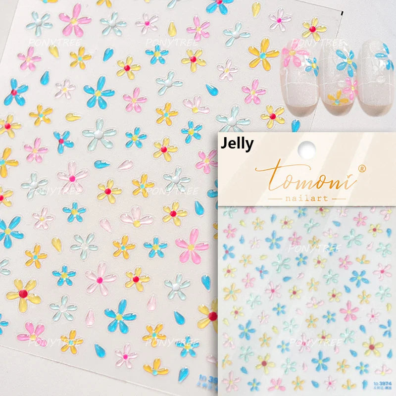 Vibrant and Lively Pullulate Purple Blue Snow Orchid Flower Garden Springtime Adhesive Nail Art Sticker Chic 3D Manicure Decals (Online Order Only)