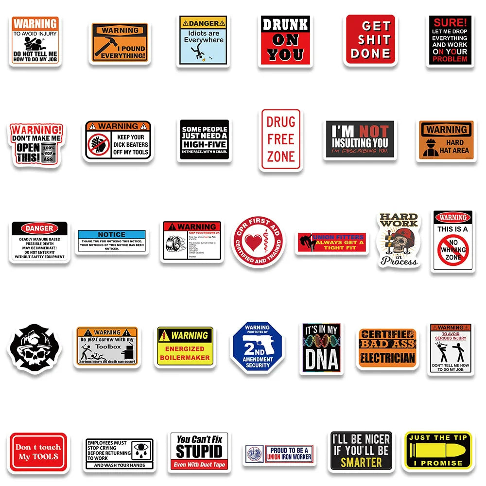 98PCS Funny Hard Hat and Construction Worker Stickers (Online Order Only)