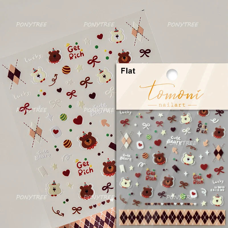 Bear Star Bowknot  Duck Cherry House Mini Flower Butterfly Line Bow Tie Apple Gird Cute Chic Nail Art Stickers Manicure Decals (ONLINE ORDER ONLY)