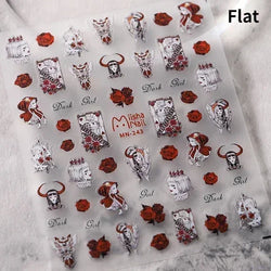 Cat Eye Halloween Terror Spider Cross Rose Love Heart Flower Snake Web Candy Bunny Thrilling Nail Art Stickers Manicure Decals (Online Order Only)