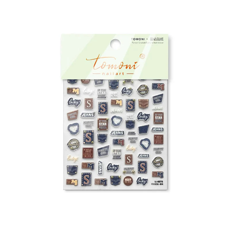 Round Jeans Square Sexy Blue Series Cowboy Lucky Beautiful Letter Self Adhesive Nail Art Sticker Pearl Rhinestone Manicure Decal (ONLINE ORDER ONLY)