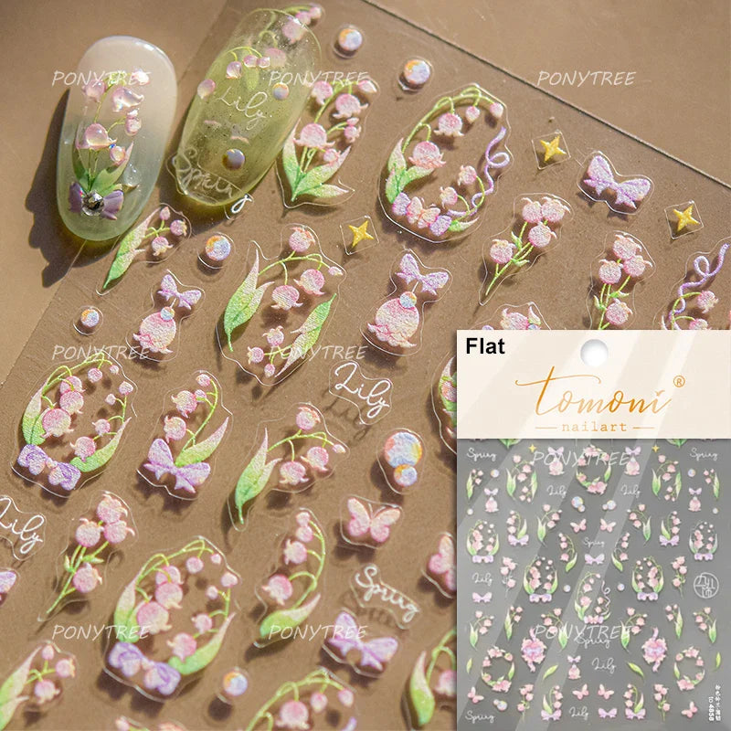 Spring Living Peach Blossom Flower Branch Petal Antique Soft Relief Adhesive Chinese Characters Nail Art Sticker Manicure Decals (ONLINE ORDER ONLY)