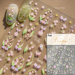 Spring Living Peach Blossom Flower Branch Petal Antique Soft Relief Adhesive Chinese Characters Nail Art Sticker Manicure Decals (ONLINE ORDER ONLY)