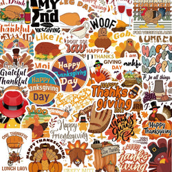 50pcs Cartoon Thanksgiving Day Sticker Funny Pumpkin Turkey Autumn Maple Leaf Graffiti Decals DIY Laptop Luggage Skateboard (Online Order Only)