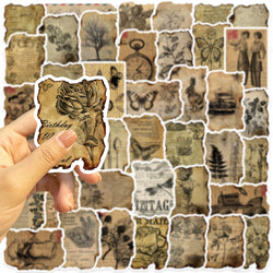 50PCS Vintage Manuscript Stickers For Hand Account Laptop Suitcase Phone Case DIY Cartoon Stickers Retro Style Graffiti Decals (ONLINE ORDER ONLY)