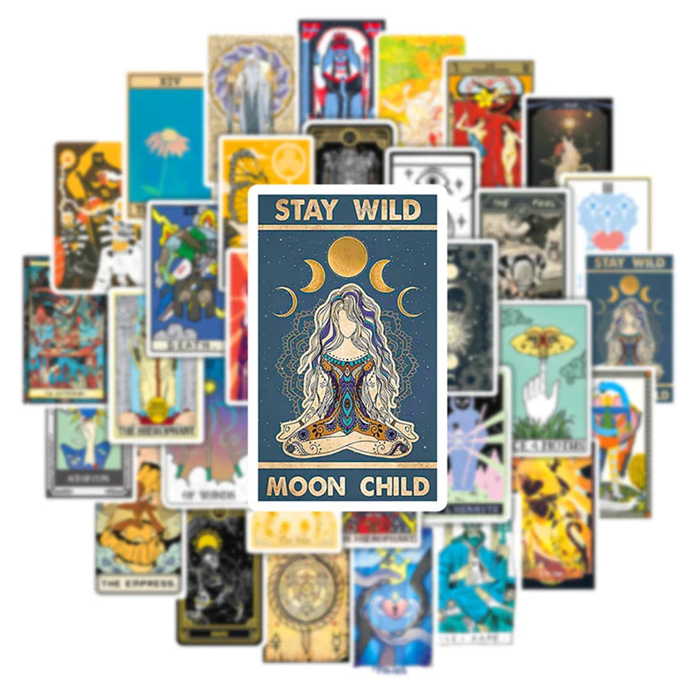 10/30/50PCS Divination Tarot Card Stickers Aesthetic DIY Fridge Laptop Skateboard Phone Car Art Graffiti Sticker Decal Kids Toys (ONLINE ORDER ONLY)