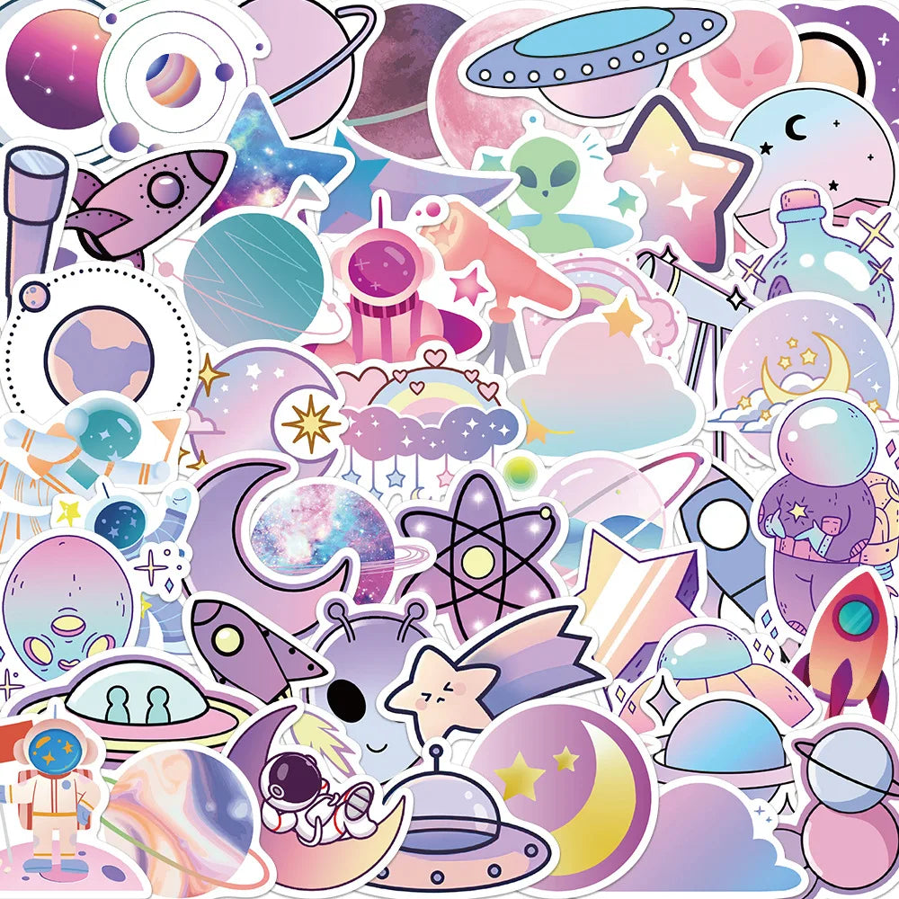 Outer Space Gradient Planet Stickers - 10/30/50pcs for Scrapbook, Laptop, Motorcycle, Luggage (Online Order Only)