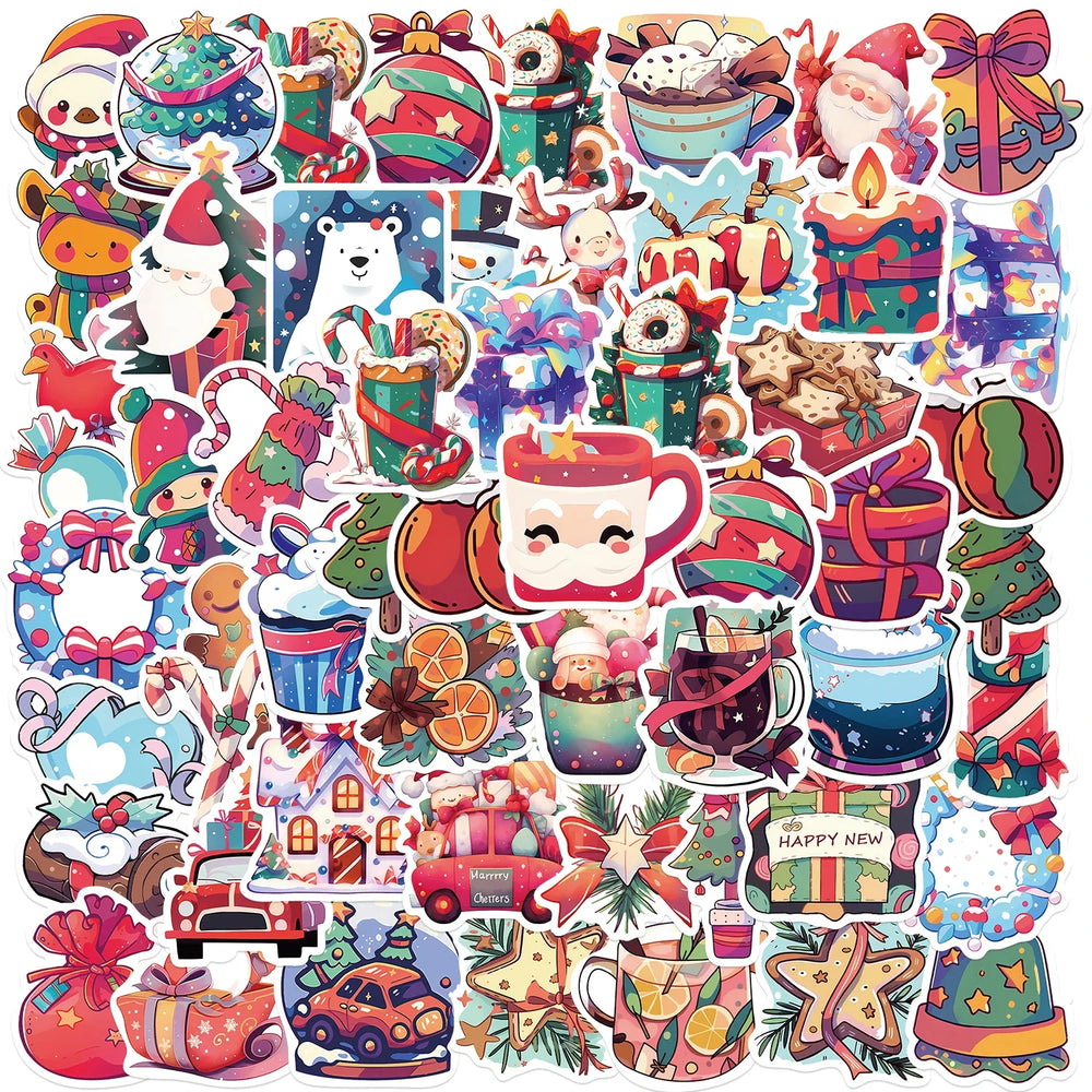 50pcs New Year Merry Christmas Stickers Santa Claus Snowman Children Gift Decal Skateboard Suitcase Sticker for Kids﻿ (ONLINE ORDER ONLY)