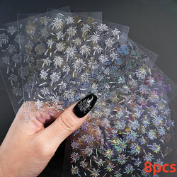 5/8Pcs 3D Hawaiian Flowers Nail Art Stickers Summer Decors with Tropical Leaves Slider Vibrant Pink & White Flowers for Parties* (ONLINE ORDER ONLY)