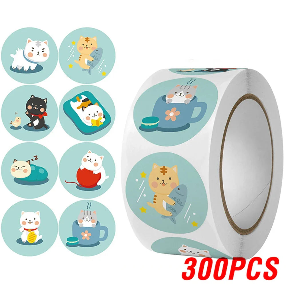 100-500pcs Cute Cat Stickers Animal Cartoon Label Gifts Decoration School Reward Encourage Student Stationery Thank You Stickers (ONLINE ORDER ONLY)