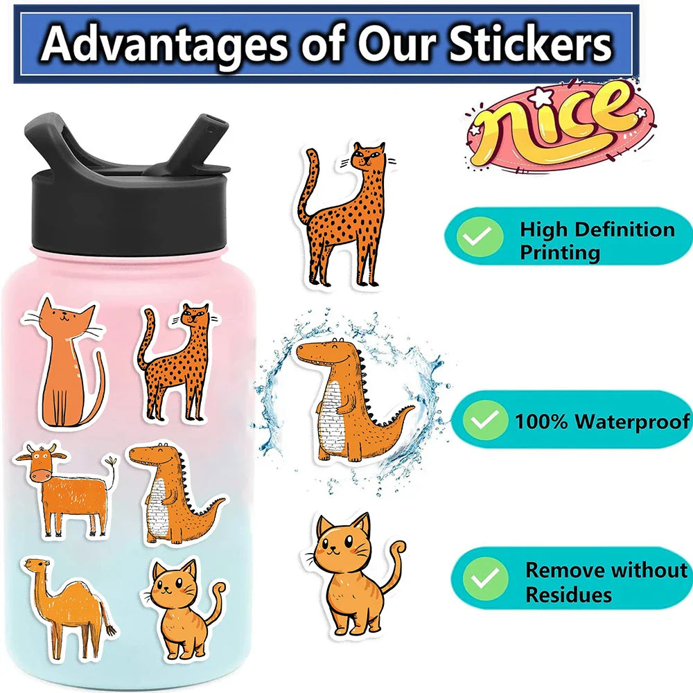 50PCS Cartoon Orange Animals Stickers For Laptop Suitcase Skateboarding Snowboard Retro Vinyl Home Sticker Cute Graffiti Decals (ONLINE ORDER ONLY)