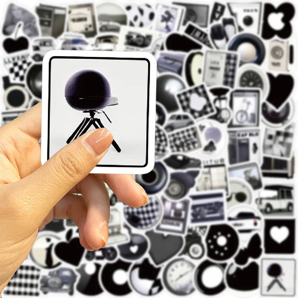 10/30/50/100PCS Ins Style Cute Stickers Black White Simple Decals Decoration DIY Phone Notebook Fridge Suitcase Laptop Kids Toys (ONLINE ORDER ONLY)
