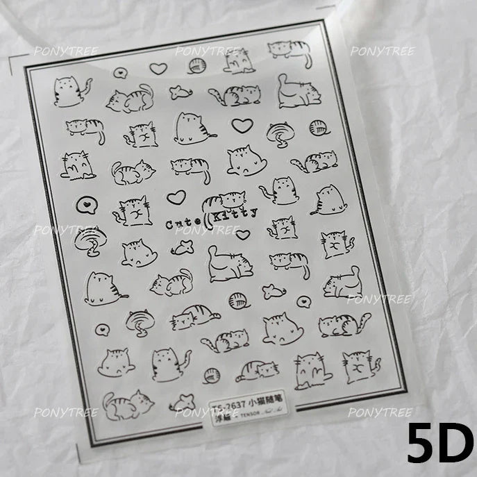 Lovely Cartoon Halo Dyeing Cat Bowkbot Paw Kitten Star Love Charming Self Adhesive Nail Art Sticker Cute Animals Manicure Decal (ONLINE ORDER ONLY)