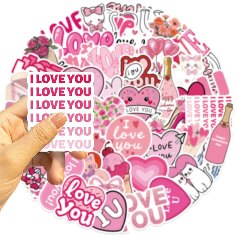10/30/50PCS Cartoon I Love You Sticky PVC Sticker Aesthetic DIY Decoration Scrapbooking Hand Accounting Supplies for Kids (ONLINE ORDER ONLY)