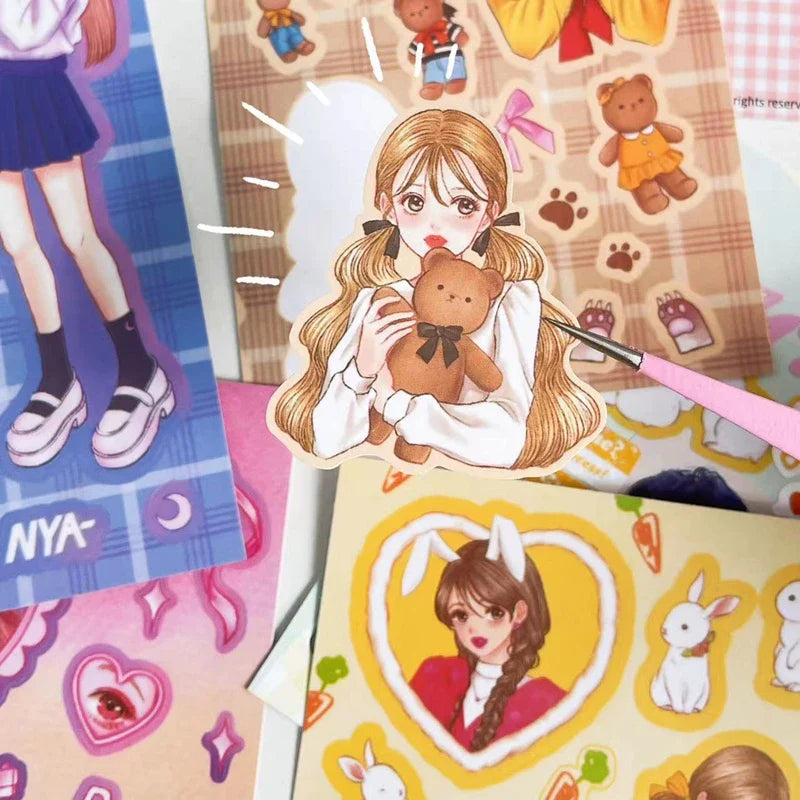 4pcs Cute Sweet Campus Girl Sticker Scrapbooking Decorative Diary DIY Idol Album Kawaii Stationery Stickers Art Supplies (ONLINE ORDER ONLY)