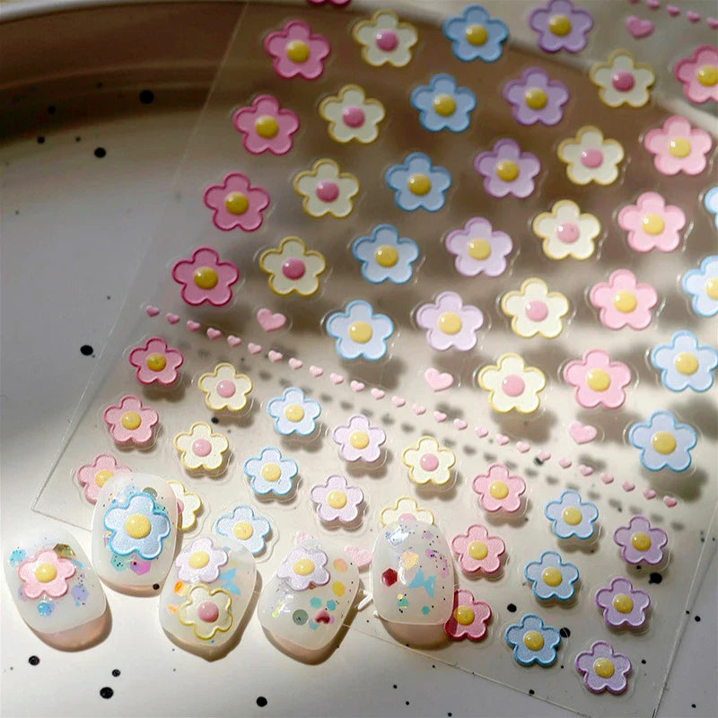 Lovely Colored Flower Fried Egg Petal Love Heart Cartoon Pink Yellow Purple Blue Delicate Charm Nail Art Stickers Manicure Decal (ONLINE ORDER ONLY)