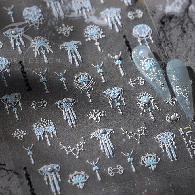 Yunjin Brocade Shawl Tassel Pendant Traditional Chinese Costumes and Ornaments Self Adhesive Nail Art Stickers Manicure Decals (ONLINE ORDER ONLY)