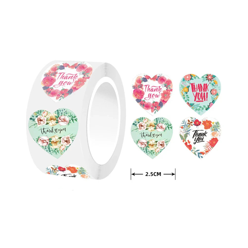 500pcs/roll Heart Stickers Thank You Stickers For Business Merci Packaging Stickers Rolling Love For Packaging Decoration (ONLINE ORDER ONLY)