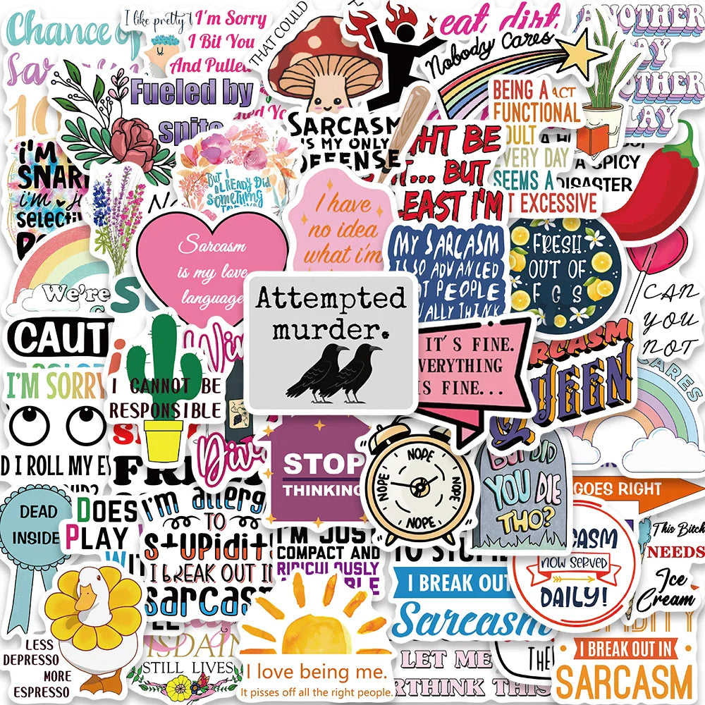 50PCS Snarky Sarcastic Stickers for Laptop, Guitar, Skateboard, Car - Waterproof DIY Decals (ONLINE ORDER ONLY)