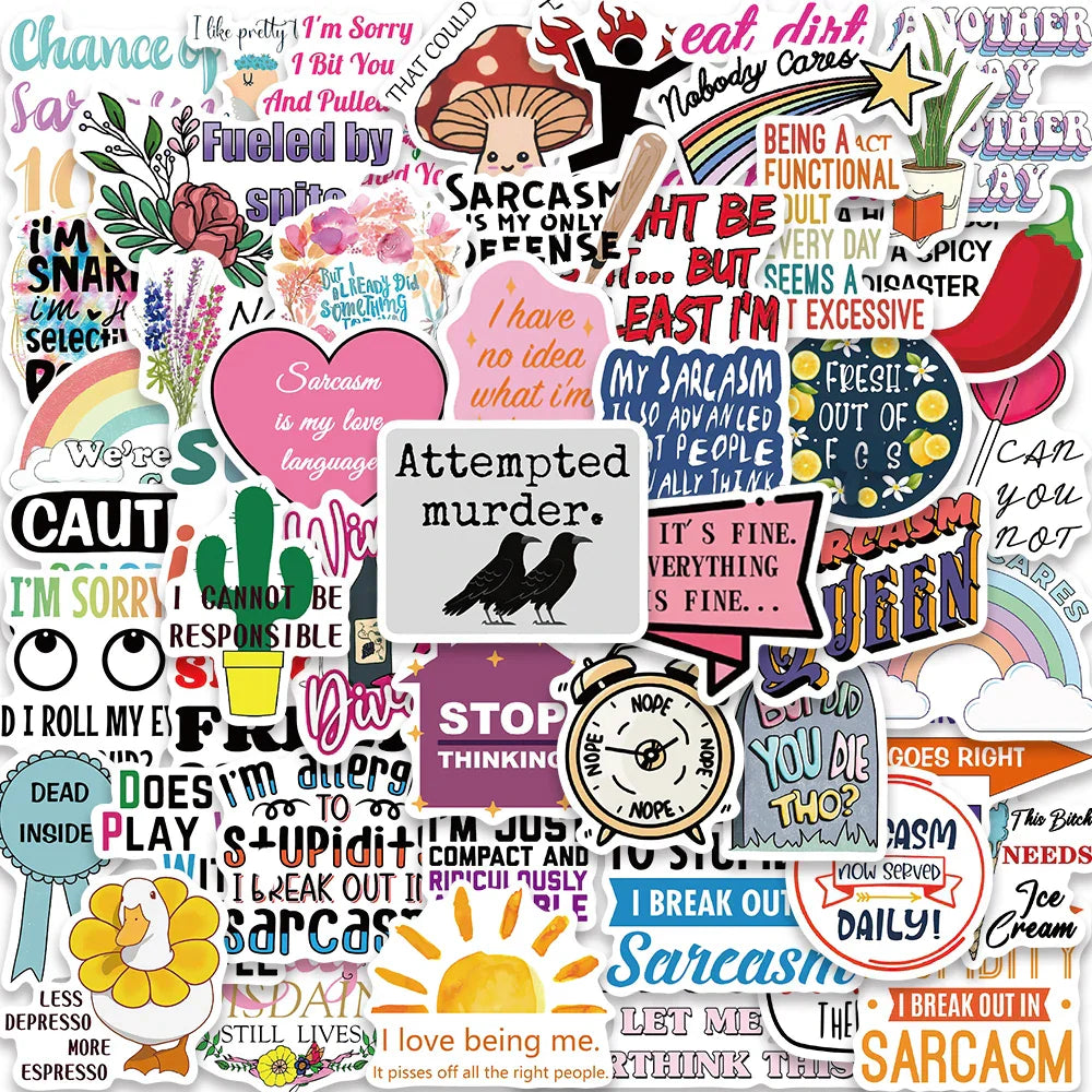 50PCS Snarky Sarcastic Stickers for Laptop, Guitar, Skateboard, Car - Waterproof DIY Decals (ONLINE ORDER ONLY)