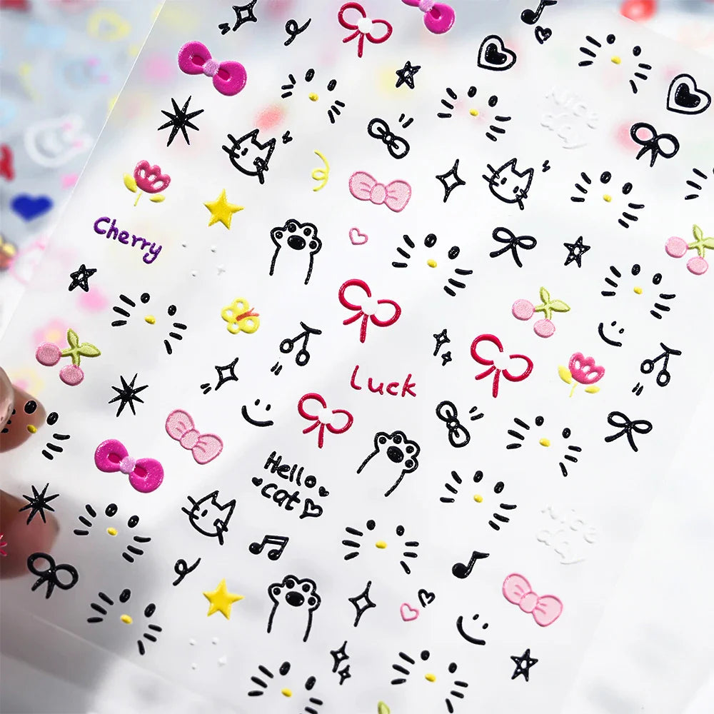 1 Sheet 5D Embossed Nail Art Stickers Graffiti Heart Flower Design Nail Art Decals Self-Adhesive DIY Manicure Nail Art Supplies* (ONLINE ORDER ONLY)
