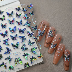 1pcs Butterfly Floral Nail Art Stickers Magic Shell Light Laser Black/White Nail Decoration Butterfly Slider Manicure Ornaments* (Online Order Only)