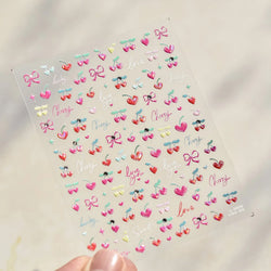 Lovely Pink Red Cherry Fruit Love Heart Star Lucky Letter Bowknot Romantic Adhesive Nail Art Stickers Rhinestone Manicure Decals (Online Order Only)