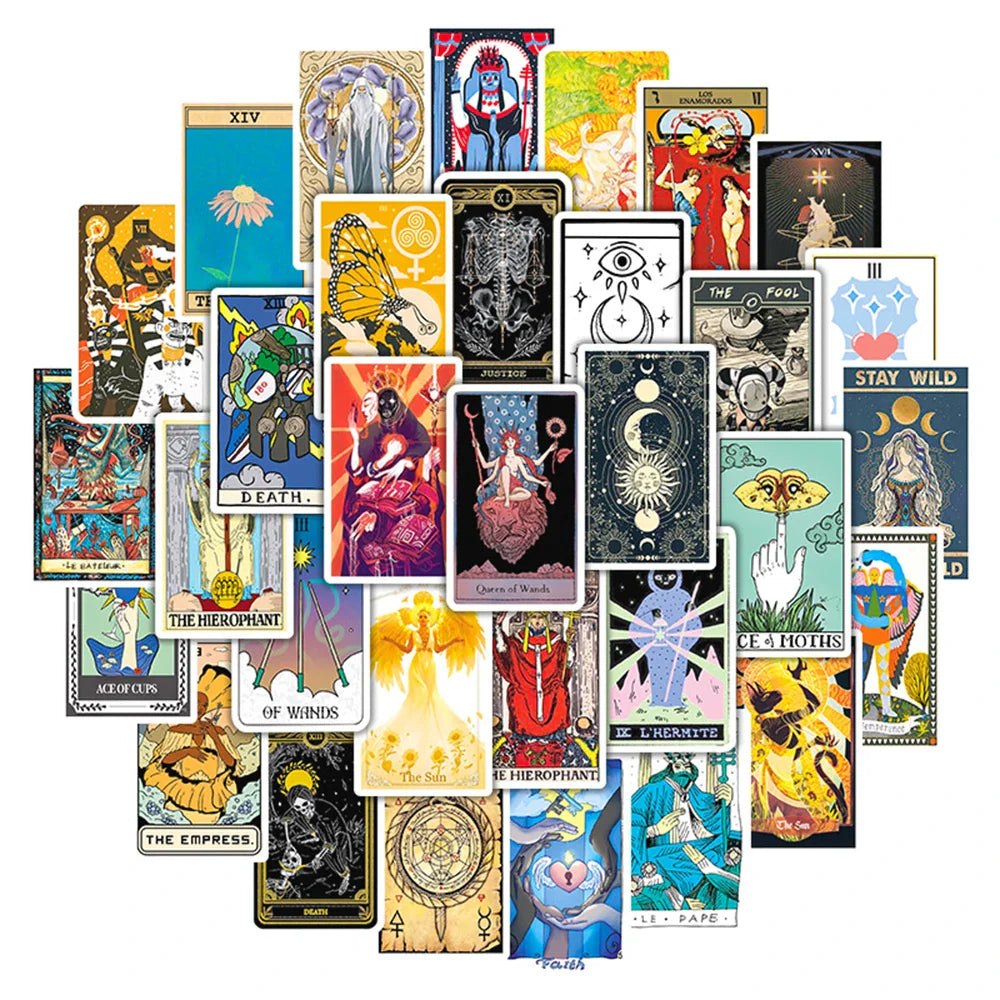 10/30/50PCS Divination Tarot Card Stickers Aesthetic DIY Fridge Laptop Skateboard Phone Car Art Graffiti Sticker Decal Kids Toys (ONLINE ORDER ONLY)