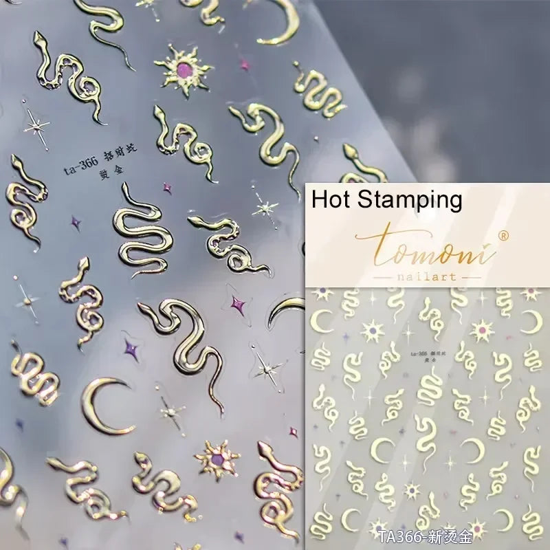 Metal Snake Flower Pattern Stars Eye Pot Moon Butterfly Story Retro Meteor Candle Hourglass Nail Art Sticker Manicure Tool Decal (ONLINE ORDER ONLY)