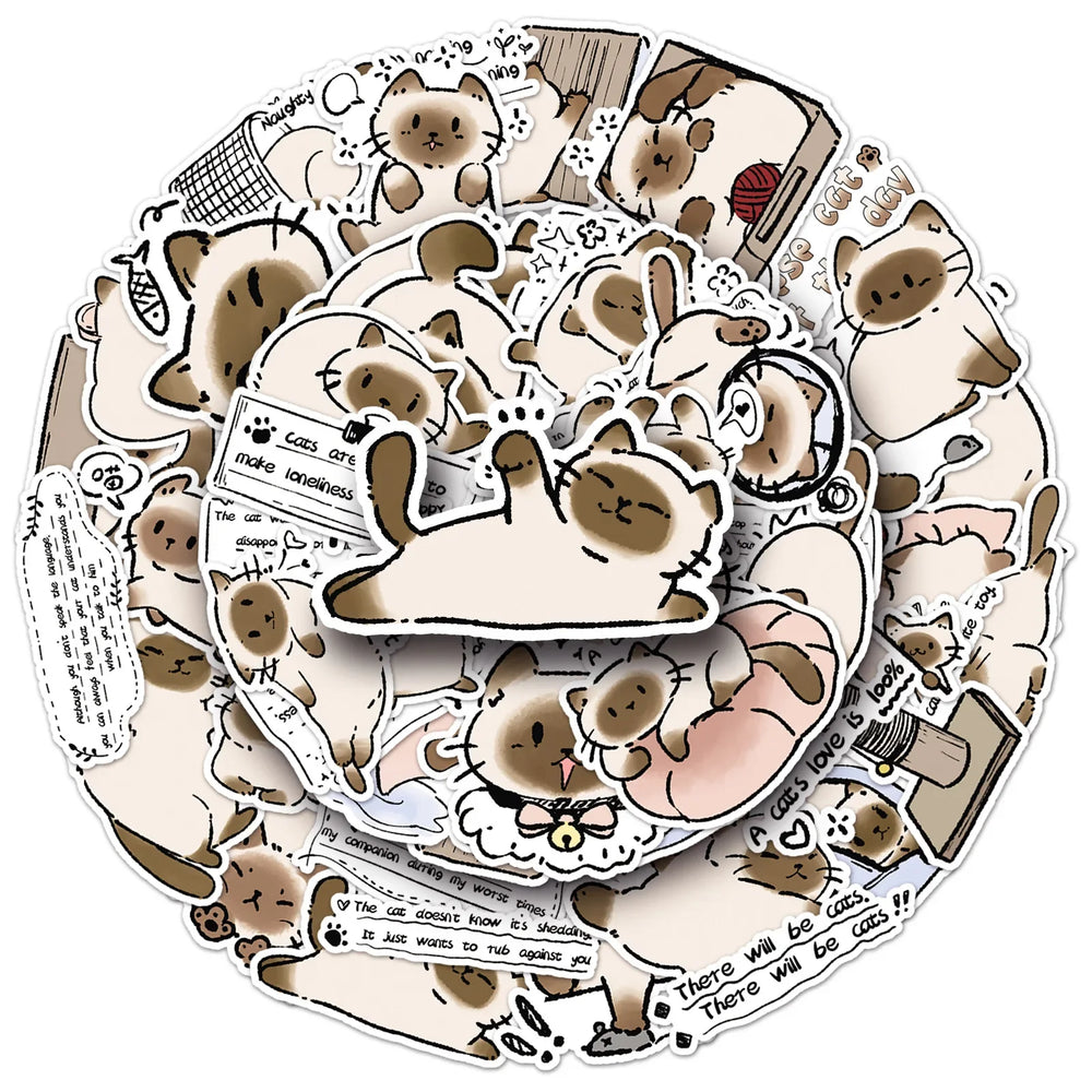 10/30/50PCS Siamese Cat Stickers Cute Cat Graffiti Animal Cartoon Sticker Fridge Luggage Laptop Phone Guitar Car Bike Decals Toy (Online Order Only)