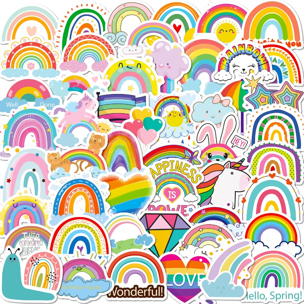 10/50Pcs Rainbow Bridge Cartoon Waterproof Stickers DIY Skateboard Fridge Motorcycle Luggage Cute Graffiti Sticker Decal Toy (ONLINE ORDER ONLY)