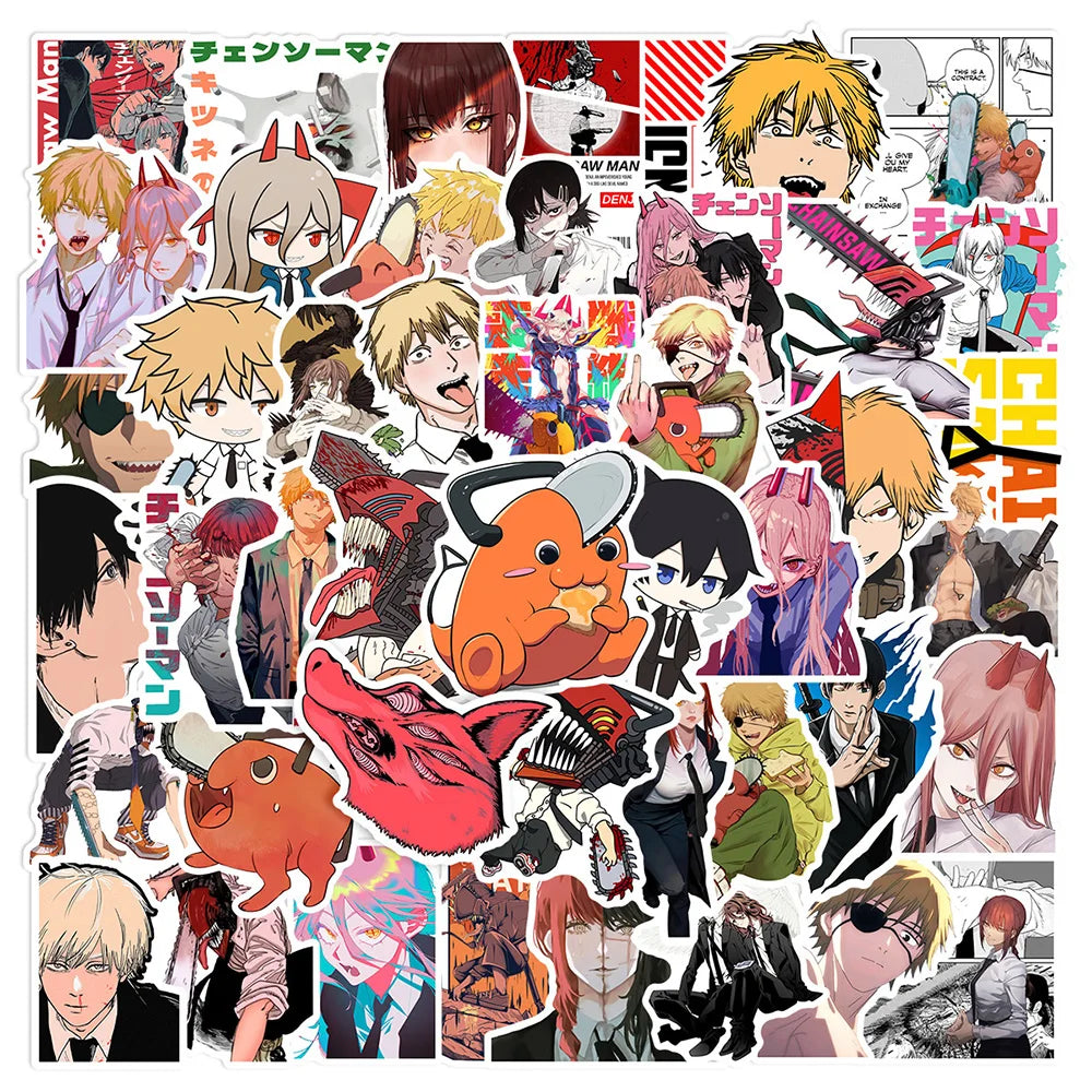 10/30/50pcs Classic Anime Chainsaw Man Cool Stickers Decals Skateboard Phone Case Guitar Cartoon Waterproof Decoration Sticker (ONLINE ORDER ONLY)